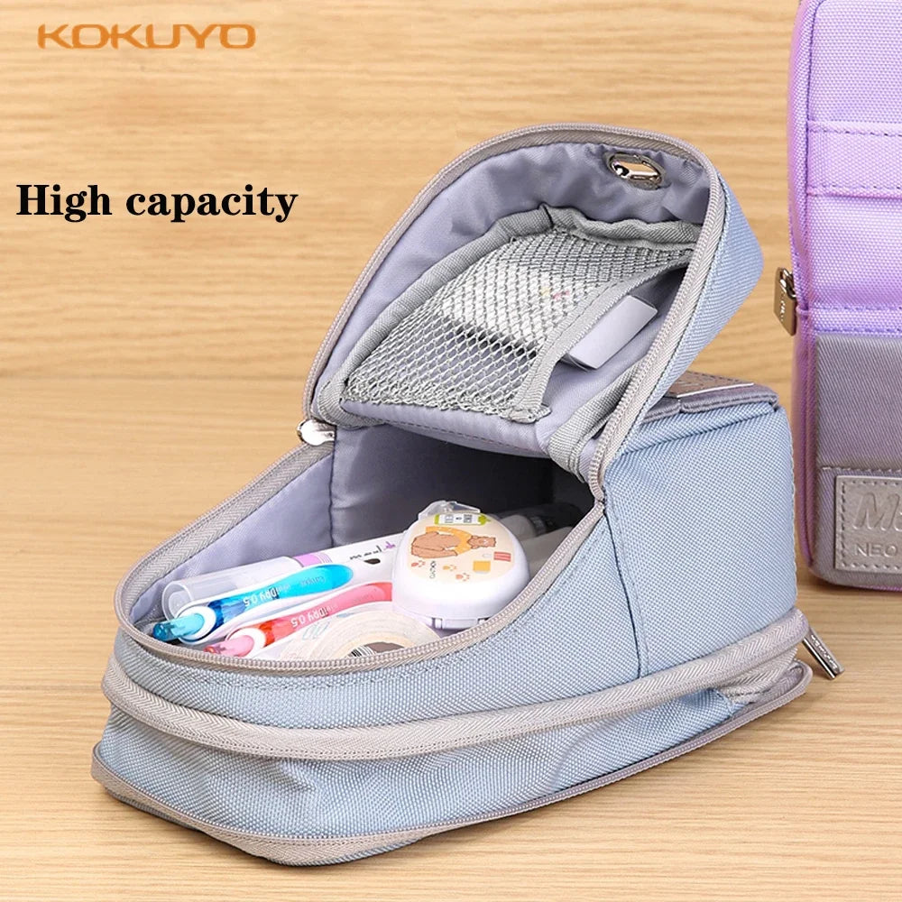 Japan KOKUYO Pencil Case Large Capacity Stationery Bag Expandable Double Layer Mobile Phone Holder 2-in-1 Cute Stationery Box