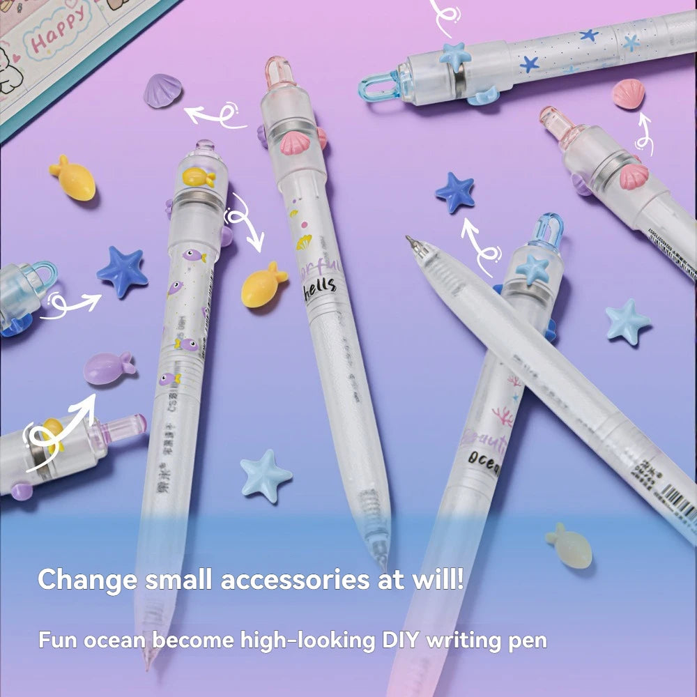 12PC Zhuanzhuan Lucky Star Fun Ocean High Beauty Anti slip Sheath Quick Drying Double Bead Brushing Question Black Pen