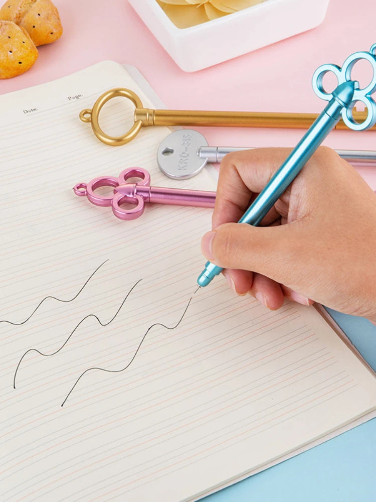 100 Pcs Creative Stationery Retro Key Shape Neutral Pens Student Supplies Black Signature Pen Fountain Pen Spot Wholesale