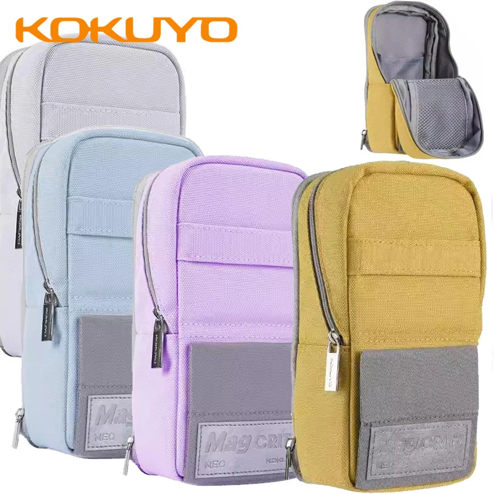 Japan KOKUYO Pencil Case Large Capacity Stationery Bag Expandable Double Layer Mobile Phone Holder 2-in-1 Cute Stationery Box